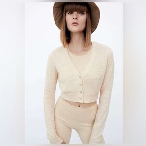 Zara women long sleeve cropped bolero sweater cardigan cream small